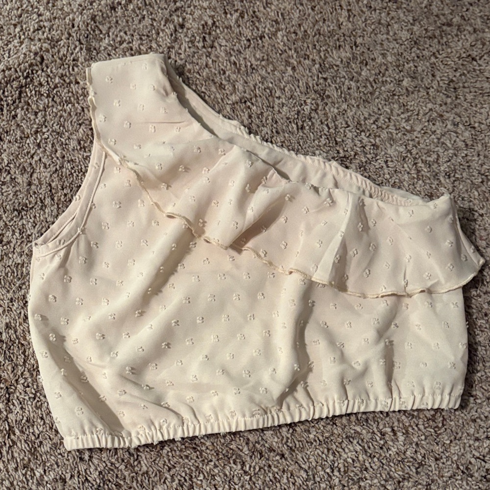 One-Shoulder Cream Ruffle Top
